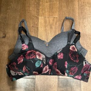 Floral and Gray Women's Bra Set
